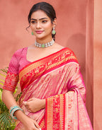 Sangam Prints Pink Kanjivaram Silk Woven Work Traditional Saree | Grocsy