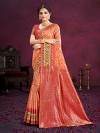 Sangam Prints Dark Peach Cotton Silk With Meena Woven Work Traditional Saree | Grocsy