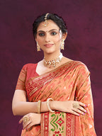Sangam Prints Dark Peach Cotton Silk With Meena Woven Work Traditional Saree | Grocsy