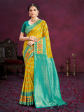 Sangam Prints Yellow Cotton Silk With Meena Woven Work Traditional Saree | Grocsy
