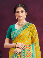 Sangam Prints Yellow Cotton Silk With Meena Woven Work Traditional Saree | Grocsy