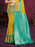 Sangam Prints Yellow Cotton Silk With Meena Woven Work Traditional Saree | Grocsy