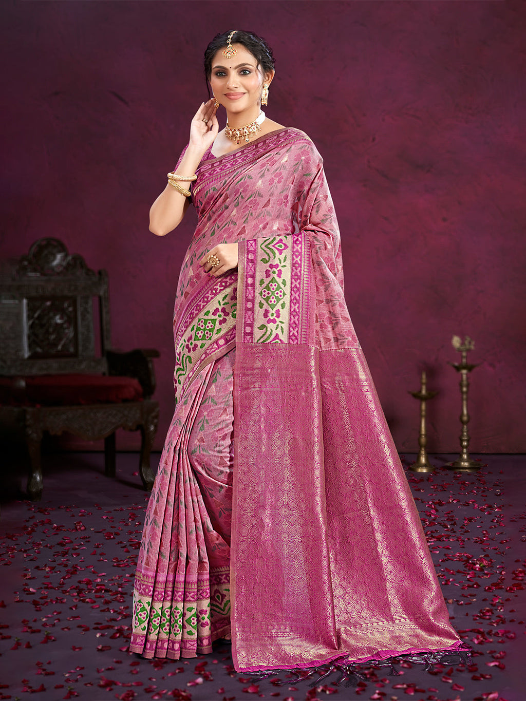 Sangam Prints Light Pink Cotton Silk With Meena Woven Work Traditional Saree | Grocsy
