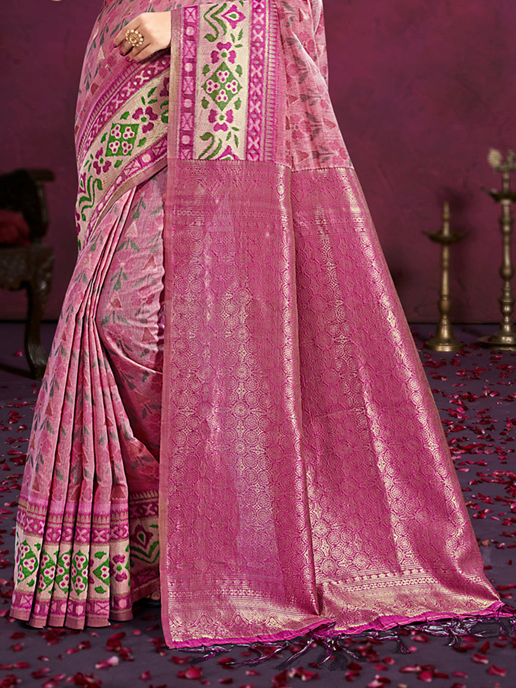 Sangam Prints Light Pink Cotton Silk With Meena Woven Work Traditional Saree | Grocsy