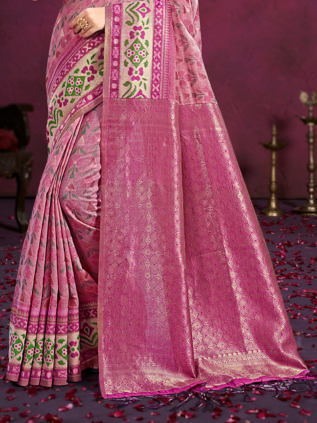 Sangam Prints Light Pink Cotton Silk With Meena Woven Work Traditional Saree | Grocsy