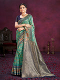Sangam Prints Teal Green Cotton Silk With Meena Woven Work Traditional Saree | Grocsy
