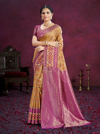 Sangam Prints Beige Cotton Silk With Meena Woven Work Traditional Saree | Grocsy