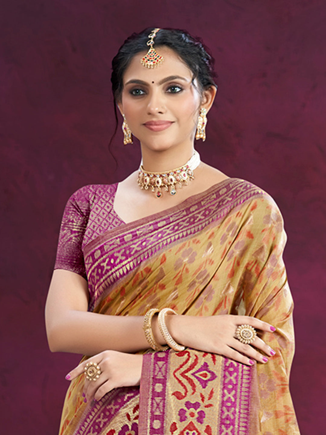 Sangam Prints Beige Cotton Silk With Meena Woven Work Traditional Saree | Grocsy