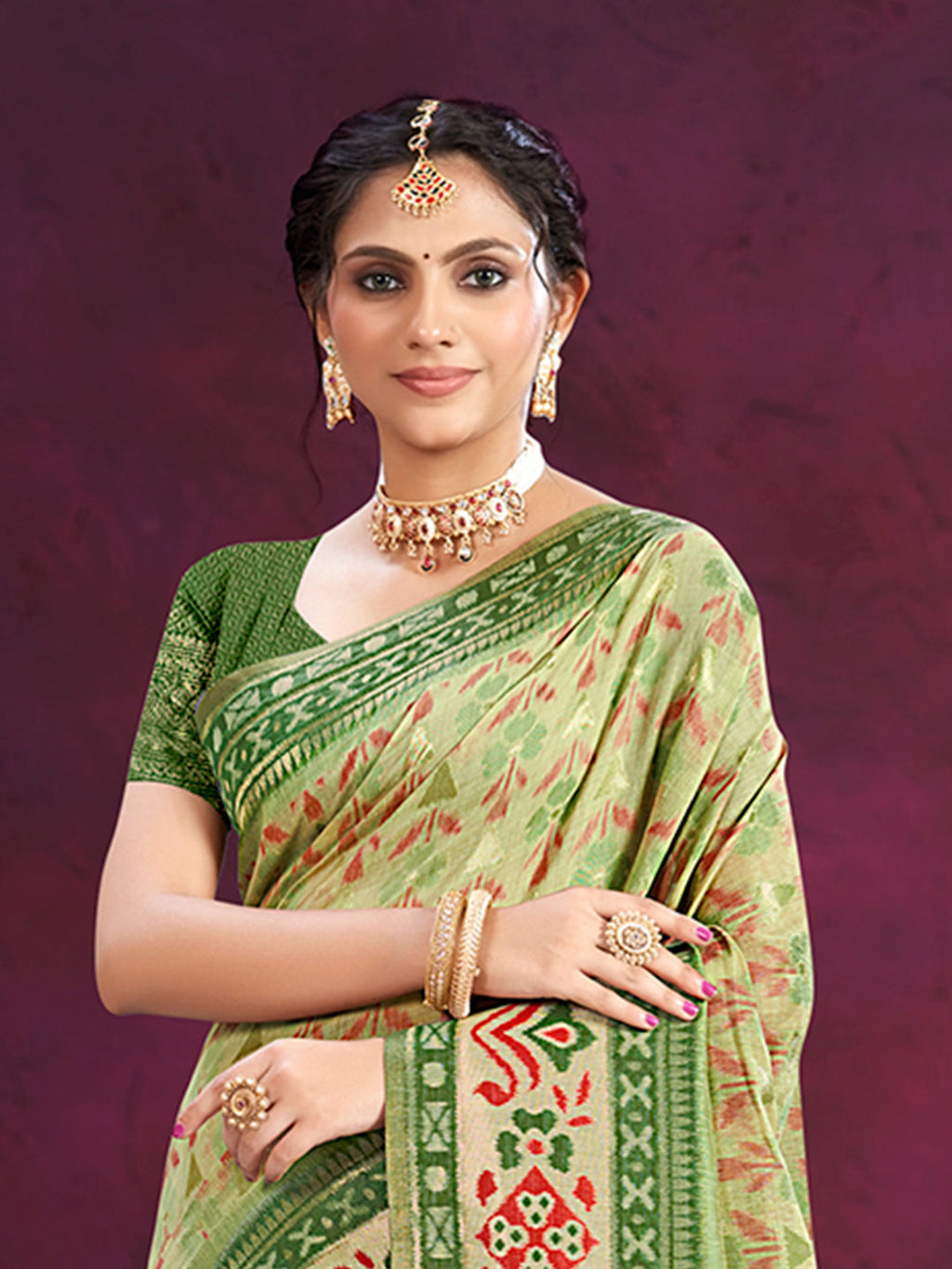 Sangam Prints Light Green Cotton Silk With Meena Woven Work Traditional Saree | Grocsy