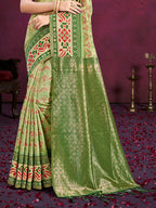 Sangam Prints Light Green Cotton Silk With Meena Woven Work Traditional Saree | Grocsy