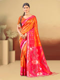 Sangam Prints Orange Silk Woven Work Traditional Saree | Grocsy