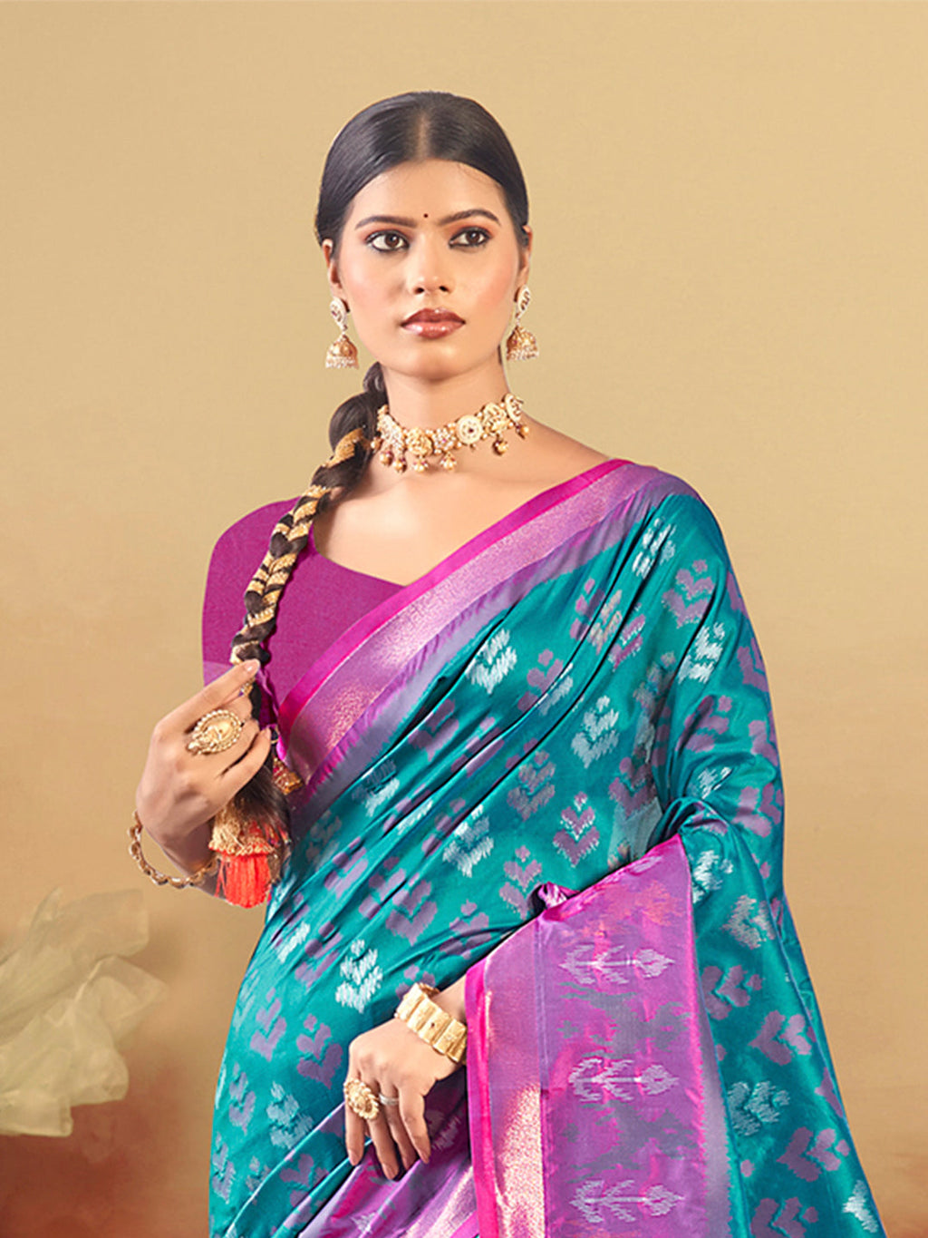 Sangam Prints Teal Blue Silk Woven Work Traditional Saree | Grocsy