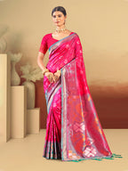 Sangam Prints Pink Silk Woven Work Traditional Saree | Grocsy