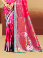 Sangam Prints Pink Silk Woven Work Traditional Saree | Grocsy