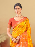 Sangam Prints Yellow Silk Woven Work Traditional Saree | Grocsy