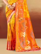 Sangam Prints Yellow Silk Woven Work Traditional Saree | Grocsy