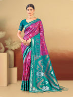 Sangam Prints Magenta  Silk Woven Work Traditional Saree | Grocsy