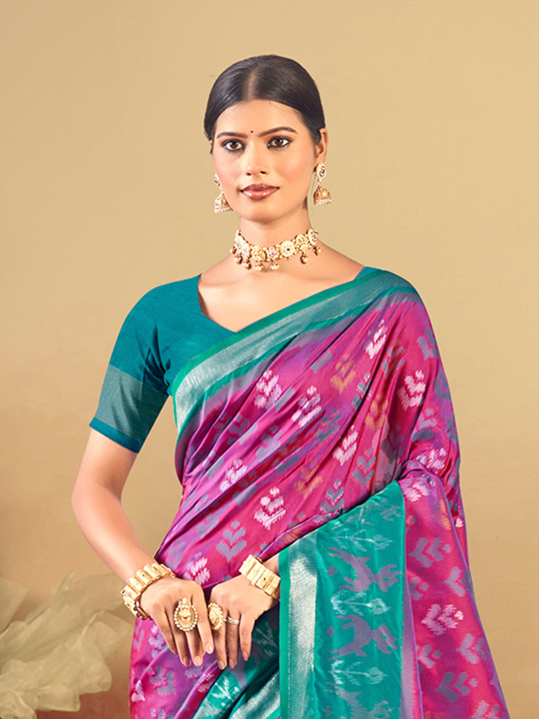 Sangam Prints Magenta  Silk Woven Work Traditional Saree | Grocsy