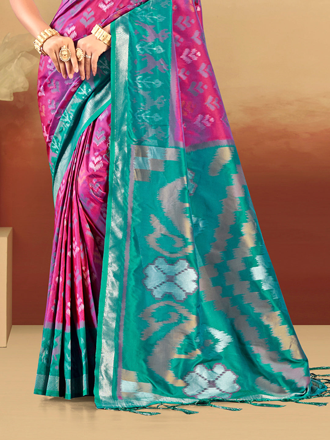 Sangam Prints Magenta  Silk Woven Work Traditional Saree | Grocsy