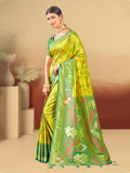 Sangam Prints Lime Green Silk Woven Work Traditional Saree | Grocsy