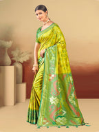 Sangam Prints Lime Green Silk Woven Work Traditional Saree | Grocsy
