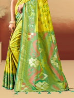 Sangam Prints Lime Green Silk Woven Work Traditional Saree | Grocsy