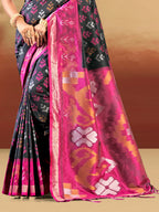 Sangam Prints Black And Magenta Silk Woven Work Traditional Saree | Grocsy