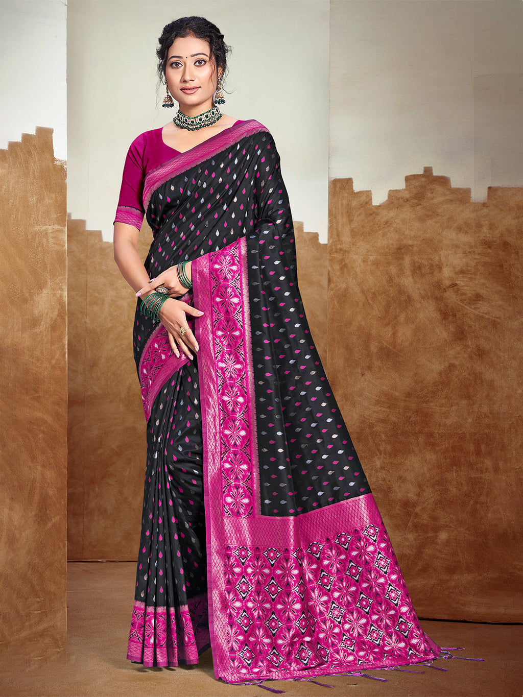 Sangam Prints Black  Silk Woven Work Traditional Saree | Grocsy
