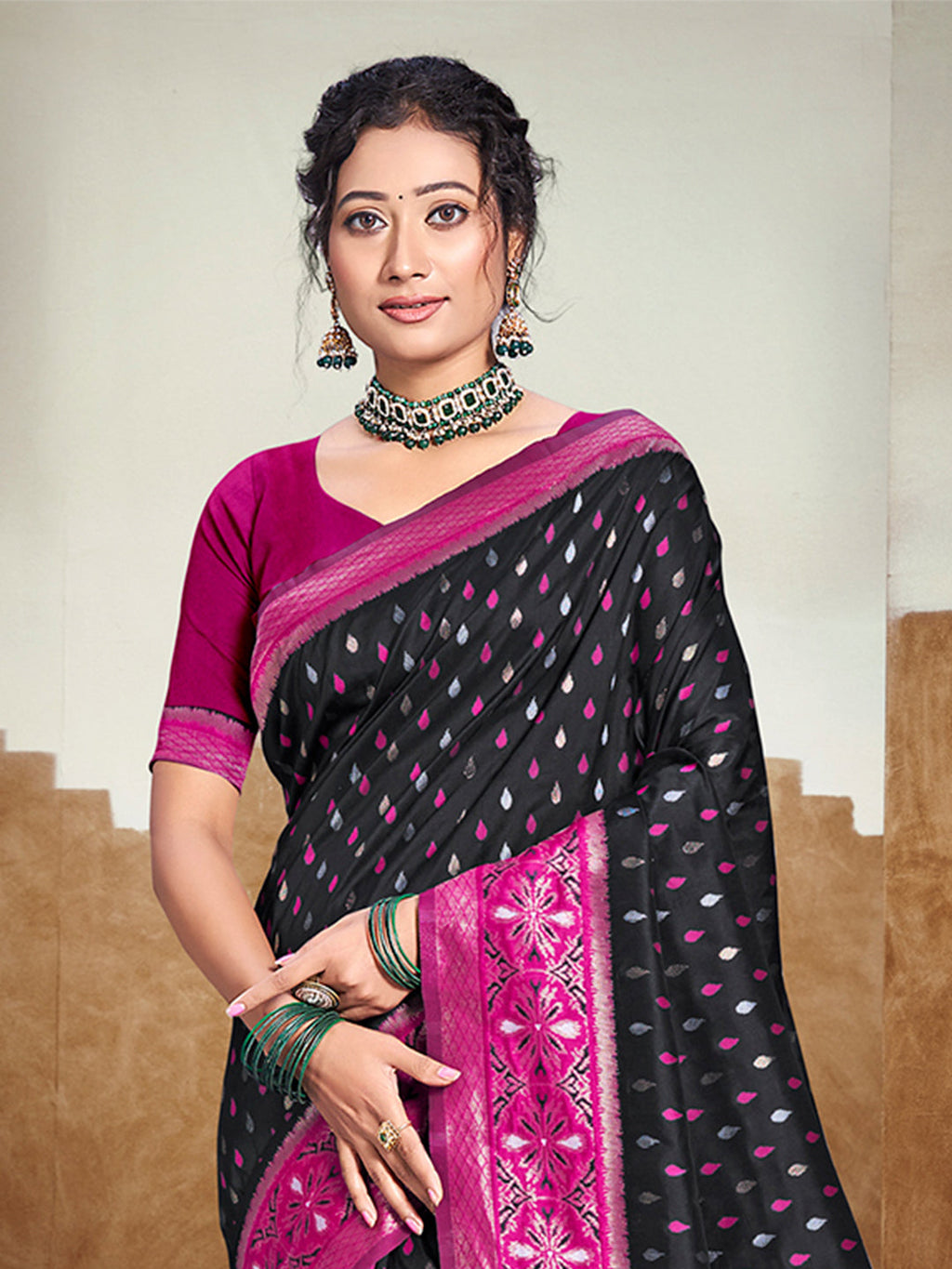 Sangam Prints Black  Silk Woven Work Traditional Saree | Grocsy
