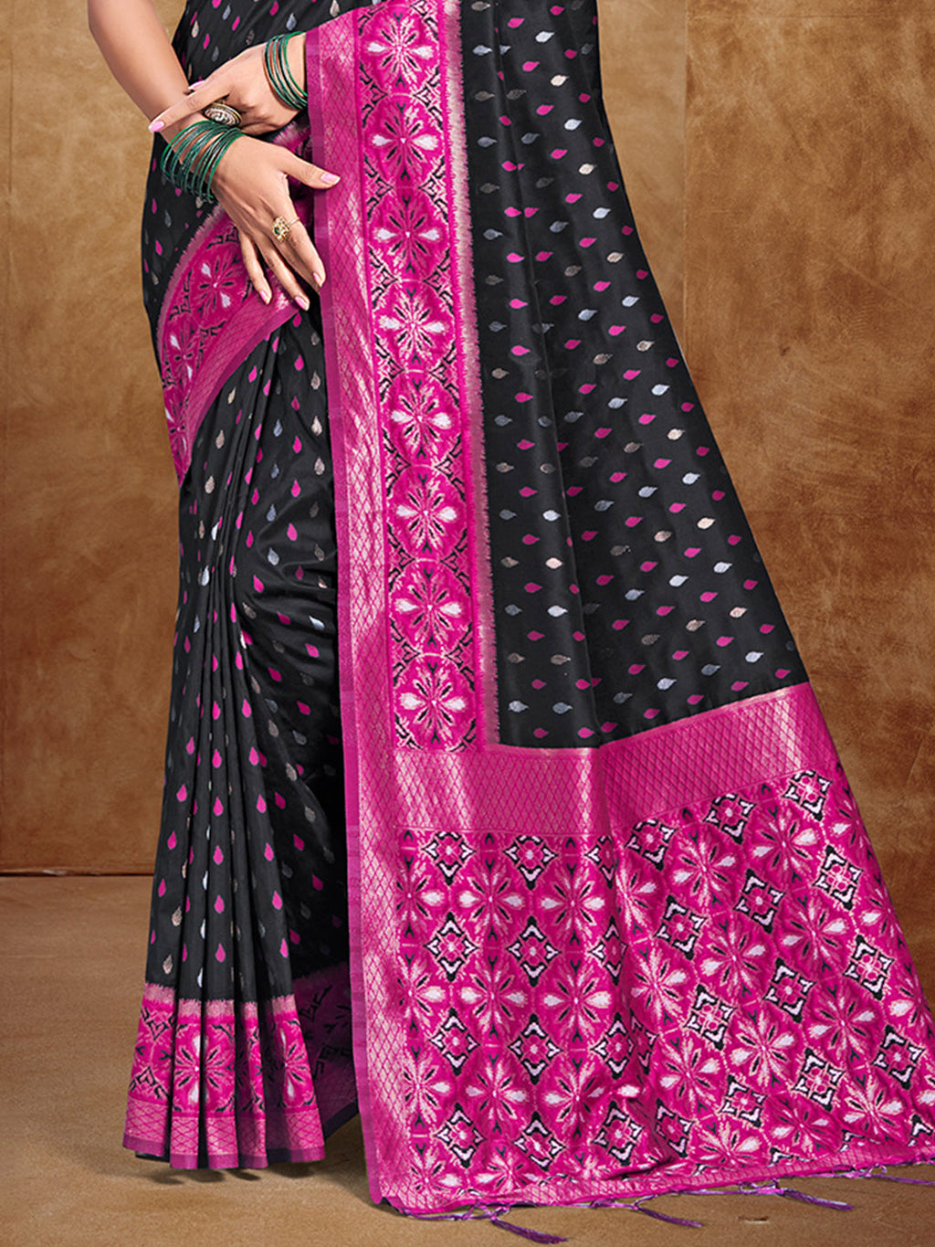 Sangam Prints Black  Silk Woven Work Traditional Saree | Grocsy