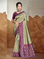 Sangam Prints Olive Green Silk Woven Work Traditional Saree | Grocsy