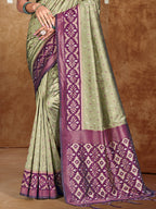 Sangam Prints Olive Green Silk Woven Work Traditional Saree | Grocsy