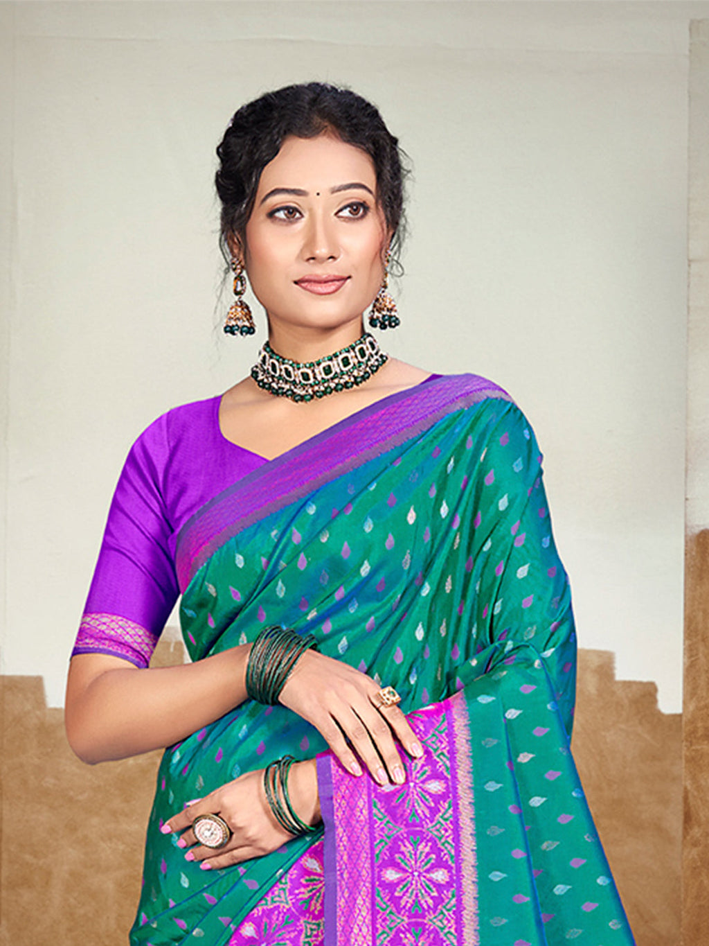 Sangam Prints Teal Blue Silk Woven Work Traditional Saree | Grocsy