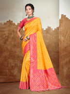 Sangam Prints Mustard Yellow Silk Woven Work Traditional Saree | Grocsy