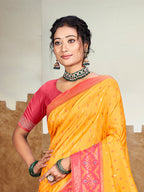 Sangam Prints Mustard Yellow Silk Woven Work Traditional Saree | Grocsy