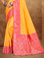 Sangam Prints Mustard Yellow Silk Woven Work Traditional Saree | Grocsy