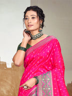 Sangam Prints Pink Silk Woven Work Traditional Saree | Grocsy