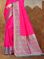 Sangam Prints Pink Silk Woven Work Traditional Saree | Grocsy