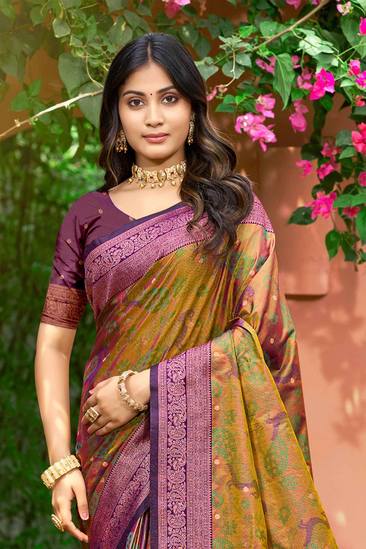 Sangam Prints Mustard Green Soft Silk Woven Work Traditional Saree | Grocsy