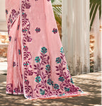 Sangam Prints Light Pink Linen Woven Work Traditional Saree | Grocsy