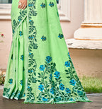 Sangam Prints Light Green Linen Woven Work Traditional Saree | Grocsy