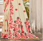 Sangam Prints Cream  Linen Woven Work Traditional Saree | Grocsy