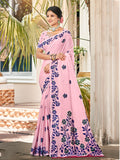 Sangam Prints Mauve Linen Woven Work Traditional Saree | Grocsy