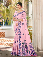 Sangam Prints Mauve Linen Woven Work Traditional Saree | Grocsy
