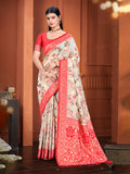 Sangam Prints Beige Cotton Silk With Meena Woven Work Traditional Saree | Grocsy