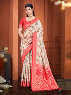 Sangam Prints Beige Cotton Silk With Meena Woven Work Traditional Saree | Grocsy
