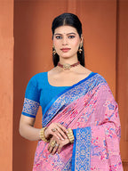 Sangam Prints Pink Cotton Silk With Meena Woven Work Traditional Saree | Grocsy