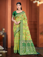 Sangam Prints Green Cotton Silk With Meena Woven Work Traditional Saree | Grocsy