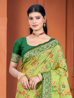 Sangam Prints Green Cotton Silk With Meena Woven Work Traditional Saree | Grocsy