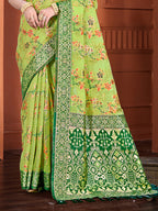 Sangam Prints Green Cotton Silk With Meena Woven Work Traditional Saree | Grocsy